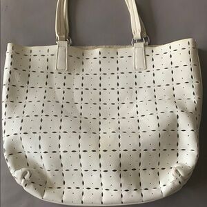 Miu Miu Cream Leather Tote with Geometric Cutouts